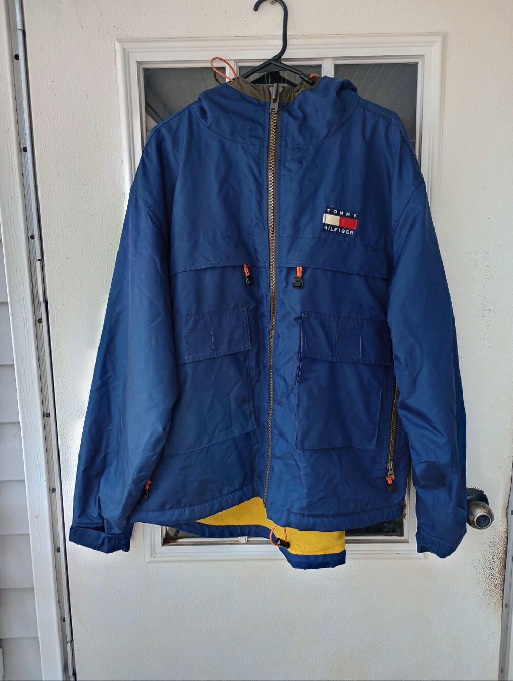 Tommy Hilfiger Outdoor Vintage Jacket Coat Rare Size L Rare Thick Yellow Blue
